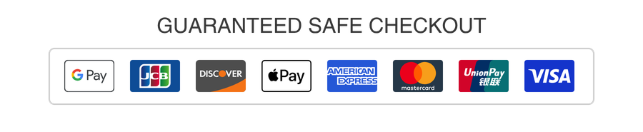 Guaranteed safe checkout — Visa, Mastercard, American Express, UnionPay, Discover, JCB, Apple Pay, Google Pay